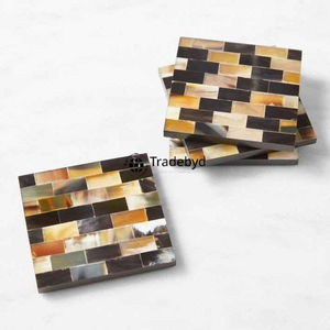 Posavasos Cuadrado de Hueso Incrustado Hecho a Mano de 4x4 Pulgadas, Elegante Adorno Decorativo para Mesa en Diferentes Colores por Tradebyd - Product Image 6
