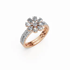 Anillo de Diamantes Cultivados en Laboratorio con Corte Redondo y en Forma de Pera, Diseño Floral, con 37 Diamantes, Certificado IGI, Claridad VVS, Oro de 10/14/18 Quilates - Product Image 5