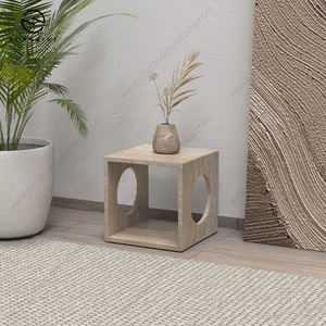 Sunshine Minimalist Wooden <b>Cube</b> Table With Circular Cutouts <b>Outdoor</b> <b>Furniture</b> - Product Image 3
