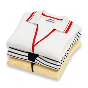 Camiseta de punto acanalado sin mangas para mujer con logo personalizado, cuello en V a rayas, ajuste ceñido, top corto de punto, proveedor OEM - Product Image 2
