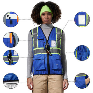 Chaleco de Seguridad Azul Oscuro sin Mangas para Mujer, Tejido de Malla, Versátil, Estilo Vintage, Ropa de Trabajo con Impresión Personalizada, Servicio OEM - Product Image 4