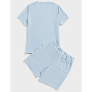 Ensemble de pyjama en coton uni pour homme, col rond, manches courtes, shorts, taille élastique, vêtements décontractés d'été, légers et respirants - Product Image 5