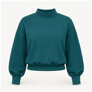 Sweat-shirt personnalisé pour femme, col montant, manches ballon, coupe décontractée, couleur vert-bleu foncé WSS-0008 - Product Image 1