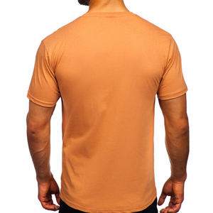 เสื้อยืดแขนสั้นคอกลมสีส้มสำหรับผู้ชาย ทรงปกติ สไตล์ลำลอง สีพื้น ดีไซน์เรียบง่าย - Product Image 4