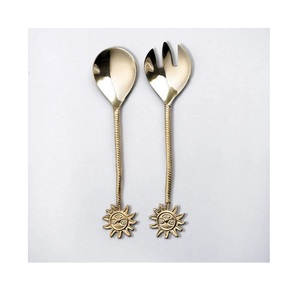 Juego de servidores de ensalada de acero inoxidable con acabado dorado mate a precio asequible, cuchara y tenedor para ensalada, utensilios de cocina, cubiertos chapados en oro, vajilla para servir. - Product Image 2