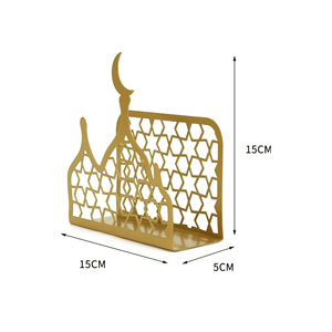 Decoraciones de Mesa para el Ramadán, Diseño de Mezquita Dorada, Servilletero de Metal, Dispensador de Servilletas para la Cena del Ramadán - Product Image 2