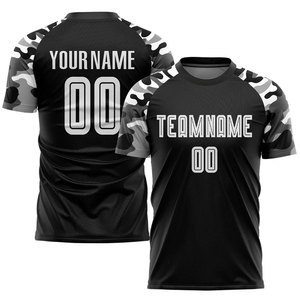 Custom Camo Soccer Jersey Sublimated Short Sleeve Crew Neck Team Uniform Black White Unisex Sportswear Soccer Jersey - Product Image 1