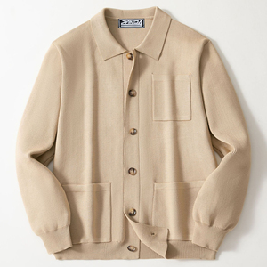 Winter <b>Men's</b> Knit <b>Cardigan</b> Sweater Luxury Button-Down Sweater Casual <b>Long</b> Sleeve Lapel Solid Color Streetwear Pocket - Product Image 1