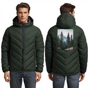 Modern Men's Chevron Quilted Puffer Jacket Featuring Premium Insulated Construction with Embroidered Outdoor Fashion Details - Product Image 1
