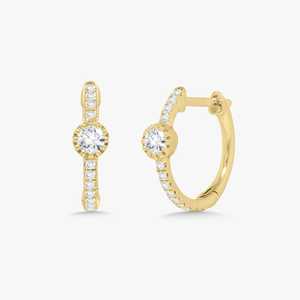 Diamond Huggie <b>Earrings</b> Round Cut Lab Grown 10mm Minimalist Everyday Wear Modern Small <b>Hinged</b> <b>Hoops</b> 14K 18K Solid Gold Wholesale - Product Image 1