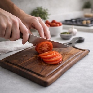 Ensemble de planches à découper élégantes en bois de noyer avec poignées uniques en résine époxy noir mat, parfaites pour la charcuterie, crochets de suspension inclus - Product Image 4