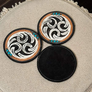 New Customized Handmade Tooled Leather <b>Tea</b> <b>Coaster</b> Set Genuine Leather <b>Coaster</b> for Drinks Western Home Decoration Gifts - Product Image 5