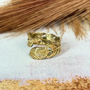 Feather <b>Ring</b> <b>Boho</b> Brass <b>Rings</b> For Women Antique Brass Finish Tribal Leaf Jewelry Wholesale - Product Image 4