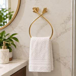 Support de serviette en laiton doré en forme de goutte d'eau avec deux supports muraux décoratifs, accessoires de salle de bain vintage de luxe pour hôtels et maisons - Product Image 3