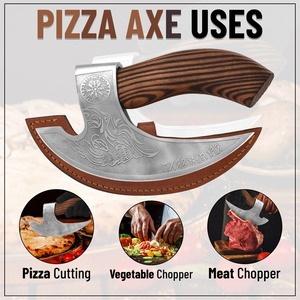 มีดตัดพิซซ่า Viking Pizza Axe ทำมือจากสแตนเลส พร้อมด้ามไม้พะยูงและปลอกหนัง สไตล์นอร์ดิก - Product Image 6