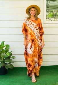 Beautiful Elegant Handmade Indian Cotton <b>Kaftan</b> for Women Half Sleeve Long Maxi Tie Dye Straight Wholesale Prices Great Gift - Product Image 4