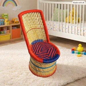 Silla de Comedor Portátil Moderna y Ecológica de Bambú y Ratán, Asiento Tapizado Resistente, Diseño Rojo/Azul, Multifuncional para Apartamento - Product Image 1