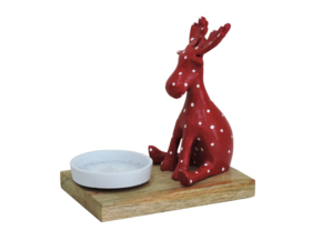 Artesign Impex <b>Red</b> Polka Dot Reindeer Handmade Gravure Printed <b>Candle</b> Holder Wooden Base Festive Iron Christmas Decor Unique - Product Image 1