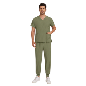 Conjunto de Uniforme Médico Transpirable Unisex de Poliéster/Algodón, Cuello en V, Manga Corta, Pantalones Jogger, Ropa de Trabajo para Clínica - Product Image 1