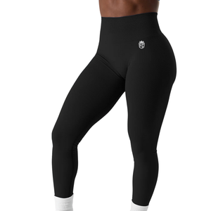 Leggings de yoga de cintura alta sin costuras para mujer, con efecto fruncido en glúteos, control de abdomen, elásticos, para gimnasio y entrenamiento, pantalones moldeadores, ropa deportiva, color negro, ajuste ceñido. - Product Image 1
