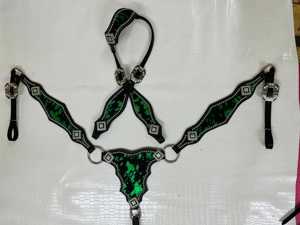 Ensemble de têtière et de collier de poitrine Western pour cheval Stones Horse en cuir léger perlé, équipement d'équitation saisonnier, turquoise, 5 pièces - Product Image 2
