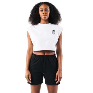 Camiseta Deportiva Corta de Felpa para Mujer, Blanca, Estructurada, Sin Mangas, para Gimnasio, Entrenamiento, Yoga, Ejercicio Físico - Product Image 1