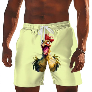 Shorts de Baño Casuales para Hombre, Color Borgoña, con Estampado de Gallo, de Poliéster, Cintura Media, Bolsillos, Secado Rápido, con Cordón Ajustable - Product Image 2