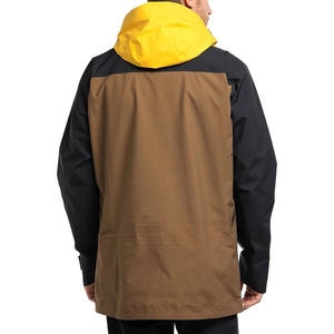 Chaqueta de esquí impermeable con capucha para hombre, diseño color block en marrón, negro y amarillo, con cremallera, deportiva, para invierno y actividades al aire libre. - Product Image 2