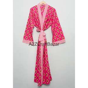 Ropa de Dormir de Algodón de Lujo, Kimono Largo con Estampado Floral, Transpirable, para Todas las Temporadas, Regalo de Navidad Perfecto para Mujer - Product Image 3