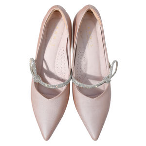 Zapatos de Tacón para Novia de Ann'S, Zapatos de Fiesta con Punta en Pico, Tacón Delgado de 7.5cm, Tira Única, Tela Jacquard Color Oro Rosa, Decorados con Pedrería - Product Image 6