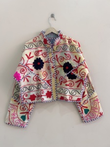 Traditional Suzani Embroidered Kantha <b>Quilted</b> Handmade Vintage Boho Jacket - Product Image 2