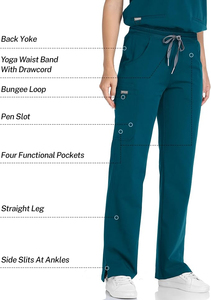 Blusas Médicas para Mujer, Cuello en V, Manga Corta, con Bolsillos, Uniformes de Hospital, Color Verde Azulado, Tela de Algodón y Poliéster - Product Image 2