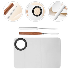 Palette de mélange en acier inoxydable avec spatules à manche métallique et pinceaux plume super badger pour usage cosmétique et laboratoire - Product Image 5