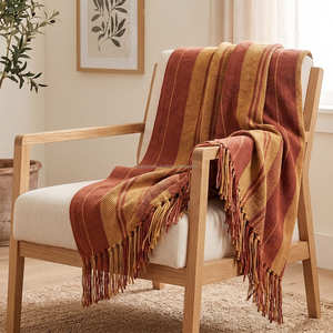 Manta de Sofá Tejida a Rayas Clásicas de 125x150 cm, Manta de Algodón Teñido con Hilo, Cubre Sofá con Flecos, Decoración Tradicional para el Hogar - Product Image 5