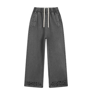 High Quality Custom Logo 360G Distressed Ripped Washed Canvas Polyester/Cotton Comfort Terry <b>Drawstring</b> Casual <b>Trousers</b> - Product Image 5