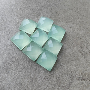 Natural Aqua Chalcedony Checker Cut Square Flat Back Gemstone, Calibrated Wholesale Jewelry Making - Product Image 1