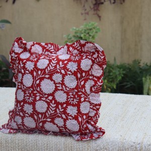 Housses de coussin carrées de luxe style bohème indien en coton à volants, imprimées au bloc, pour la maison et l'hôtel, 100% coton - Product Image 5