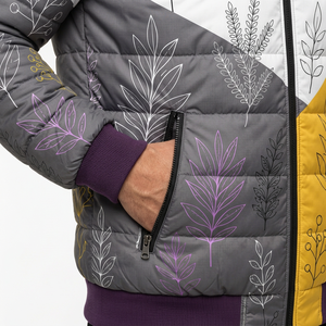 Veste matelassée à capuche pour homme, imprimé floral, coupe-vent, hiver, décontractée, fermeture éclair, 100% polyester, coupe classique - Product Image 4