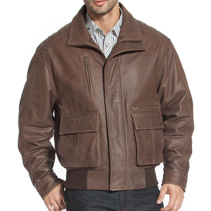 Genuine <b>Sheepskin</b> Bomber Leather <b>Jacket</b> Men Motorcycle Leather <b>Jackets</b> Brown Color Men's Leather <b>Jacket</b> For Men - Product Image 1