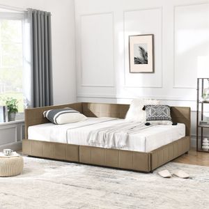 Letto contenitore matrimoniale trapuntato con schienale e braccioli confortevoli, divano letto imbottito per camera da letto - Product Image 3