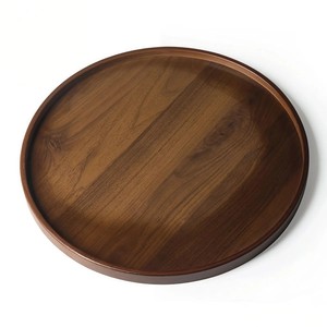 Plateau de service rond en bois de noyer, fait main, design minimaliste, motif uni, finition polie, vaisselle et assiettes - Product Image 3