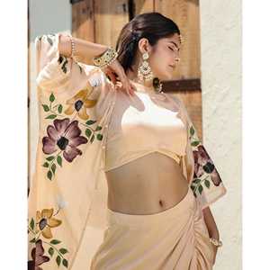 Ensemble jupe en satin bohème Janya en beige taille XS avec manches trois-quarts - Product Image 6