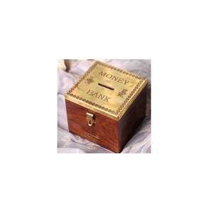 Hucha de madera al por mayor - Caja de ahorro cuadrada de madera decorativa - Estuche para monedas - Artesanía de madera para regalo - Product Image 2