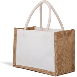2025 12 pièces petits sacs fourre-tout en jute toile blanche Mini sac fourre-tout cadeau 8.6X6.3X5.1 pouces transfert de chaleur impression sac de plage lettre - Product Image 1