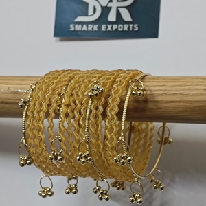 Cream Resin Glass Bangle Set 16 Piece Handmade Kashmiri Style Gold Ghungroo Bangles for Women Wedding Festival Jewelry - Product Image 3