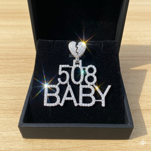 Colgantes de Plata de Ley 925 con Diseño de Corazón Roto, Letras, Números y Diamantes Cultivados en Laboratorio, Estilo Hip Hop, Unisex, Personalizables, Regalo de Moda - Product Image 3