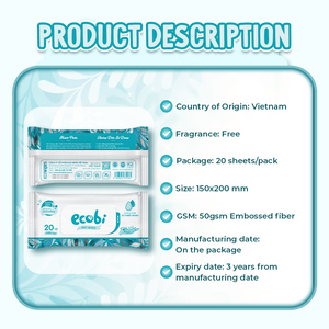 Ecobi Baby Wet Wipes 100% Non-Woven Spunlace Fabric Hypoallergenic Gentle Delicate Skin 80pcs Peart Embossed 15x20 EC80S - Product Image 2