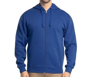 Sweat à capuche zippé bleu uni pour homme, coupe ajustée, en molleton de coton French Terry, idéal pour l'hiver - Product Image 1