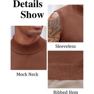 2025 Men's Casual Hippie Knitted Tank <b>Tops</b> Slim Fit <b>Sleeveless</b> Mock <b>Turtleneck</b> Sweater Vest Pullover - Product Image 4