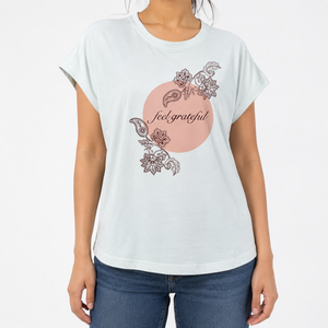 Camiseta de Manga Corta con Cuello Redondo para Mujer, 100% Algodón, Estampado Floral, Corte Holgado, Informal, para Verano - Product Image 1